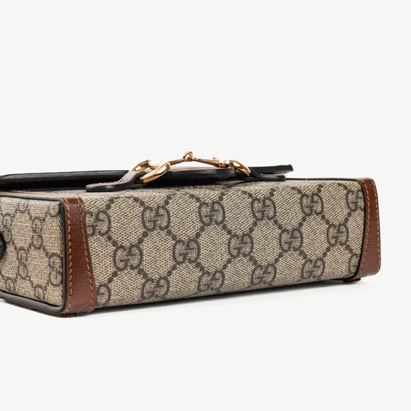 Gucci "Gucci Horsebit 1955" Beige & Dark Brown GG Supreme Mini Bag - Picture 5 of 13